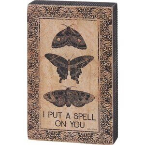 Black Moth Butterfly Halloween Wooden Block Sign Sitter Rectangle Home Decor